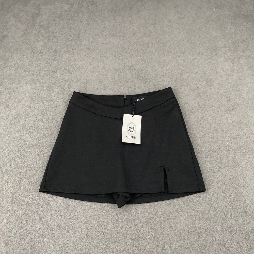 Cider Black Mini Skort Crossover Waist Side Slit XXS New With Tags